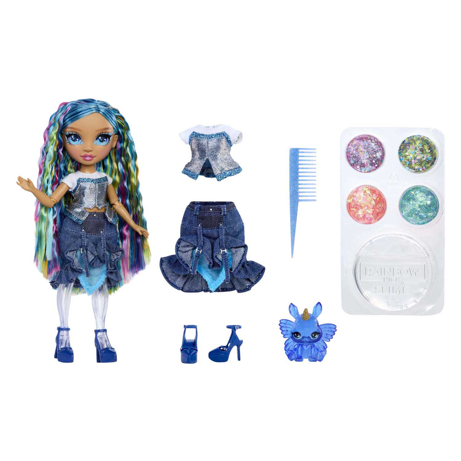 Rainbow high shimmers met slijm-modepop - skyler (blauw)