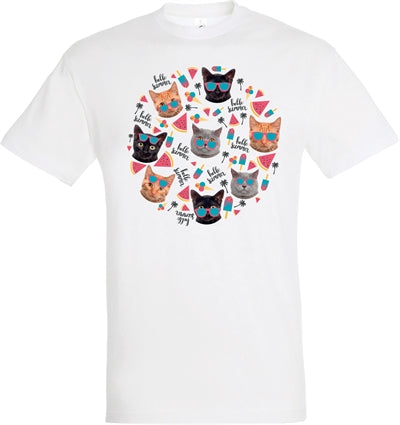 T-shirt hallo zomer katten wit