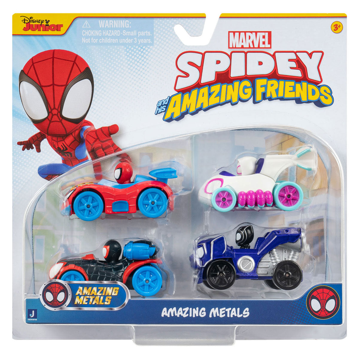 Jazwares spidey and his amazing friends - speelgoedauto's metaal, 4st.
