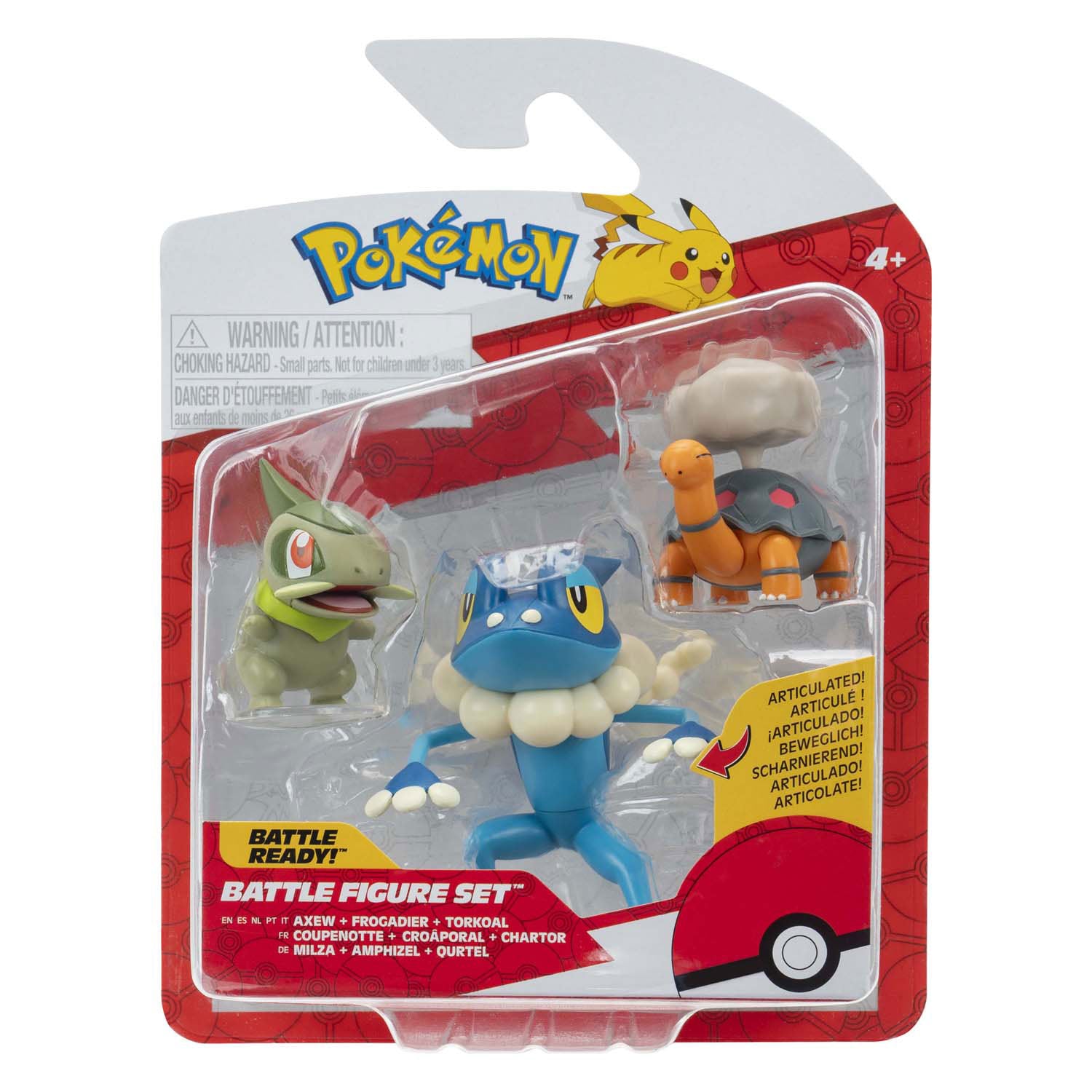 Jazwares pokémon battle figuur - axew, frogadier torkoal