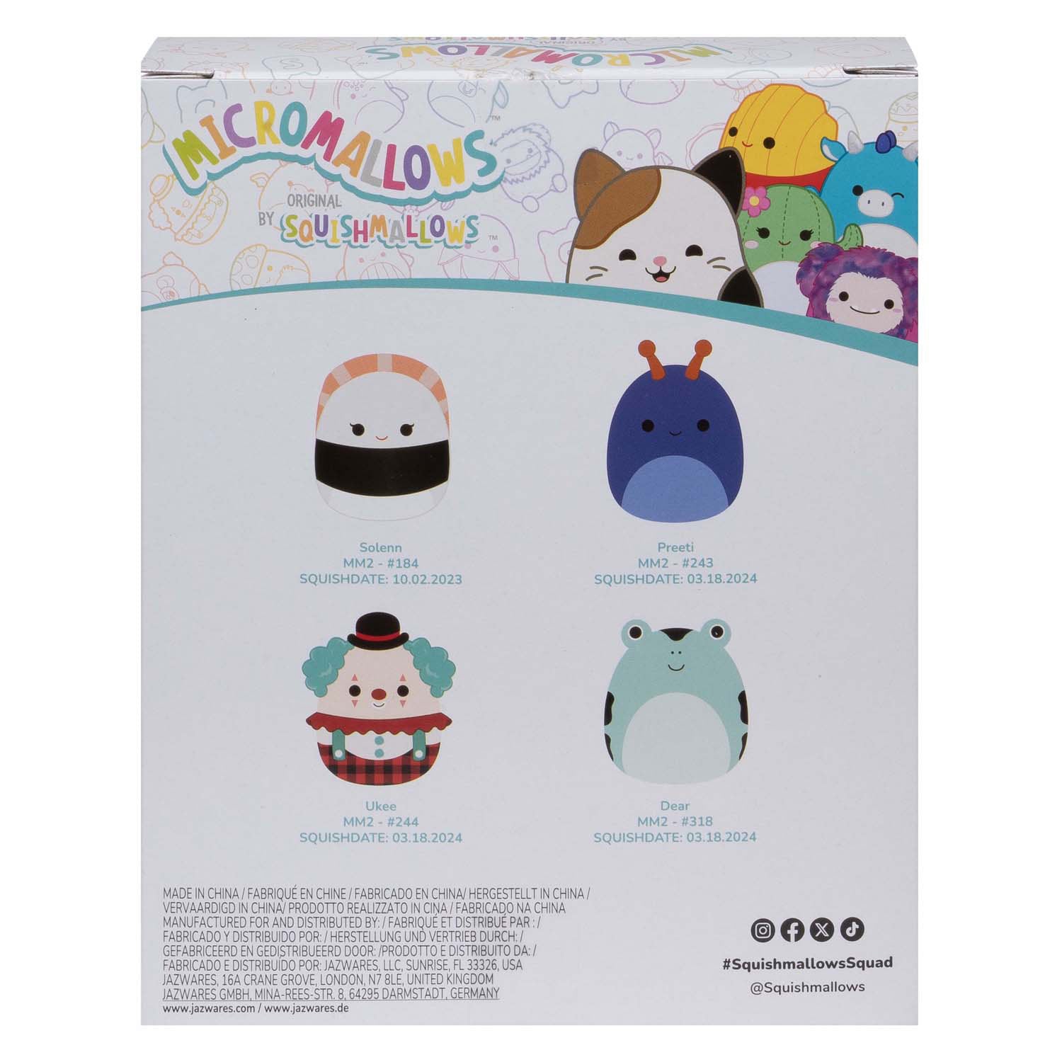 Squishmallows knuffel pluche micromallows - solenn, dear, preeti, ukee, 4-pack