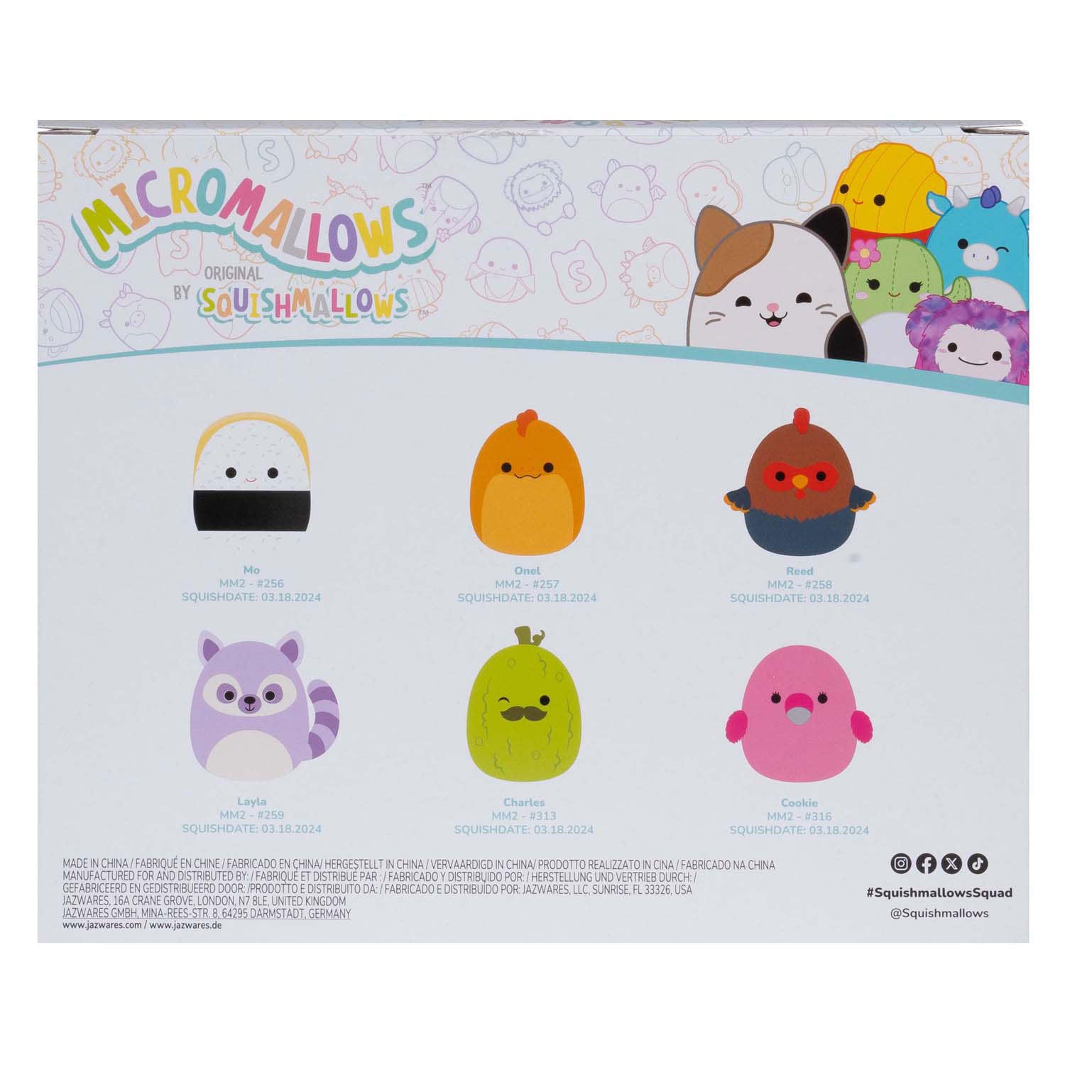 Squishmallows knuffel pluche micromallows - charles, onel, mo, cookie, reed, layla, 6-pack