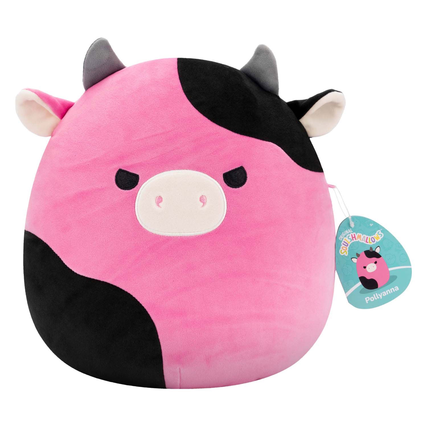 Squishmallows knuffel pluche - zwarte en roze koe, 30cm