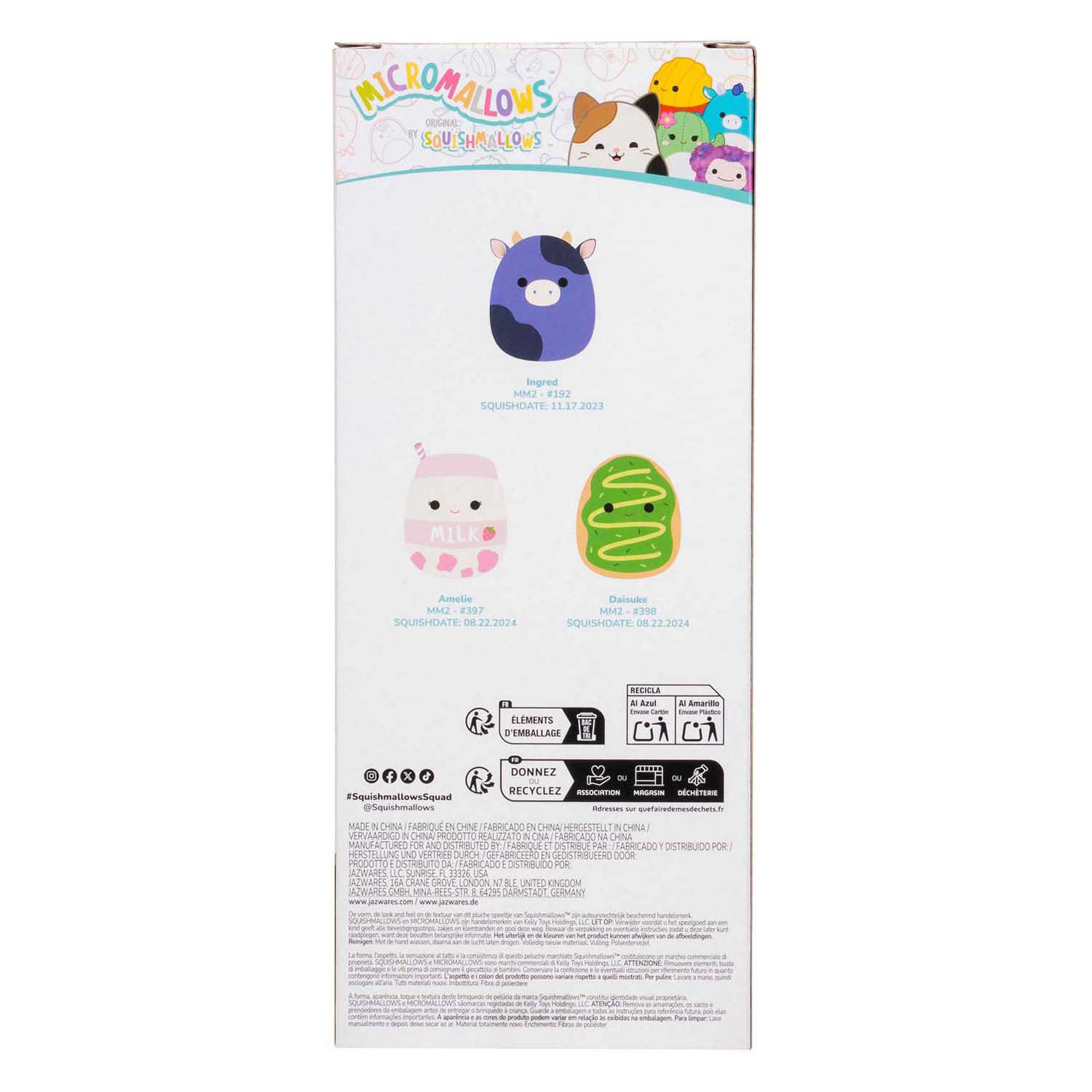 Jazwares squishmallows knuffel pluche - micromallows ingred, amelie, daisuke - 3dlg.