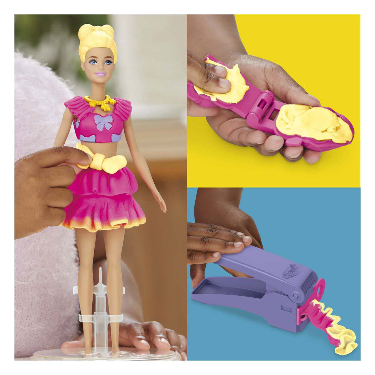 Play-doh barbie ruches en strikken - 3 kleipotjes