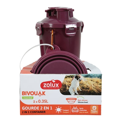 Zolux bvk 2in1 reisset fles met voerbak en drinkbak rood