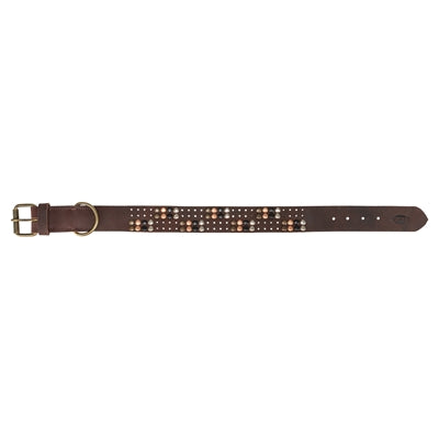 Trixie halsband hond rivet rustic vetleer donkerbruin