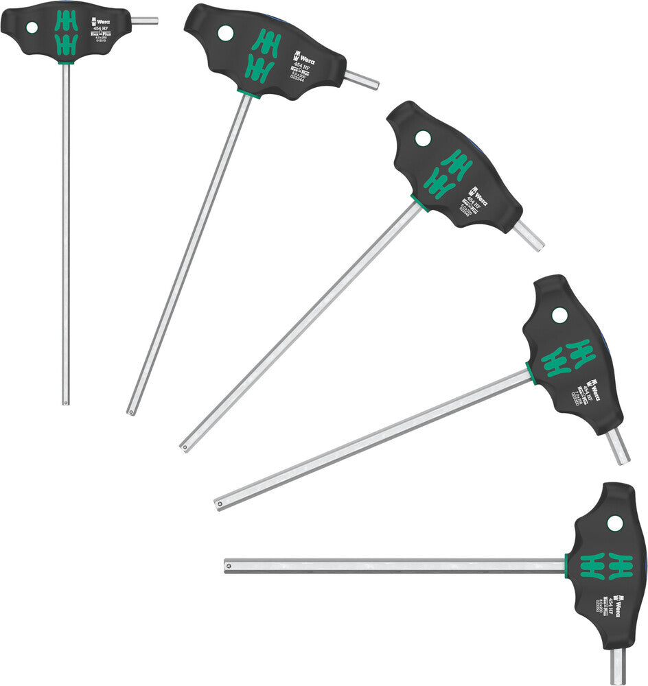 Wera 454 5 hf shk set 1 schroevendraaierset t-greep-schroevendraaier hex-plus met vasthoudfunctie (zwart groen, 5‑delig)