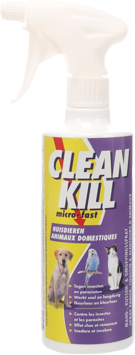 Flamingo vlooienspray – cleankill microfast spray 450ml – anti-parasietenspray – tegen vlooien – teken – luizen en mijten – voor meubels en tapijten – niet voor gebruik op dieren – gemaakt in europa