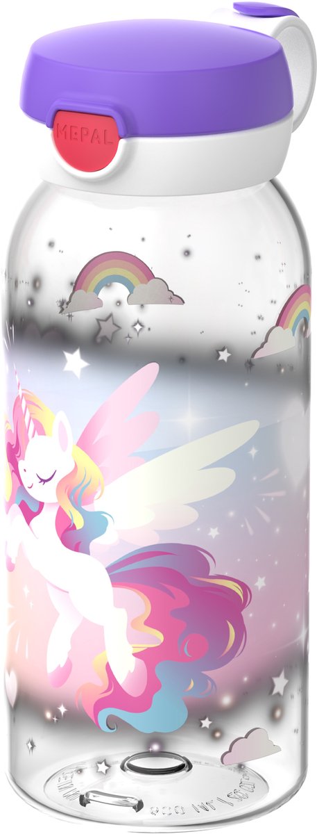 Mepal drinkfles met flipdop campus - 600 ml - waterfles kinderen - lekdicht - hygiënische deksel - unicorn glow
