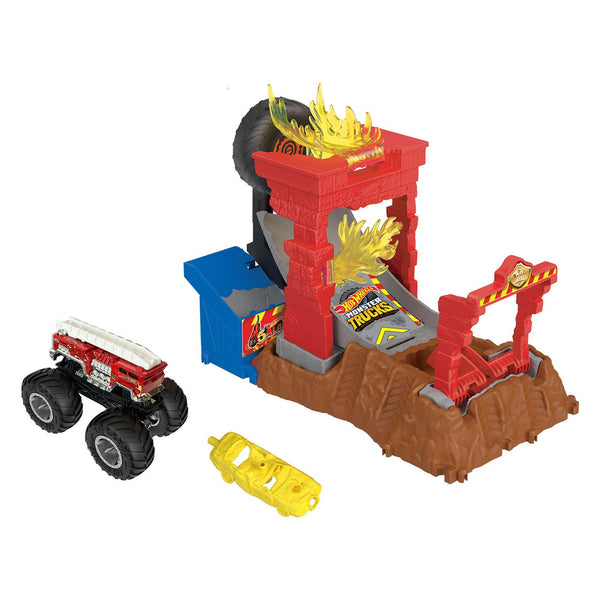 Hot Wheels Monster Trucks Arena Smash 5 Alarm Fire Crash Playset