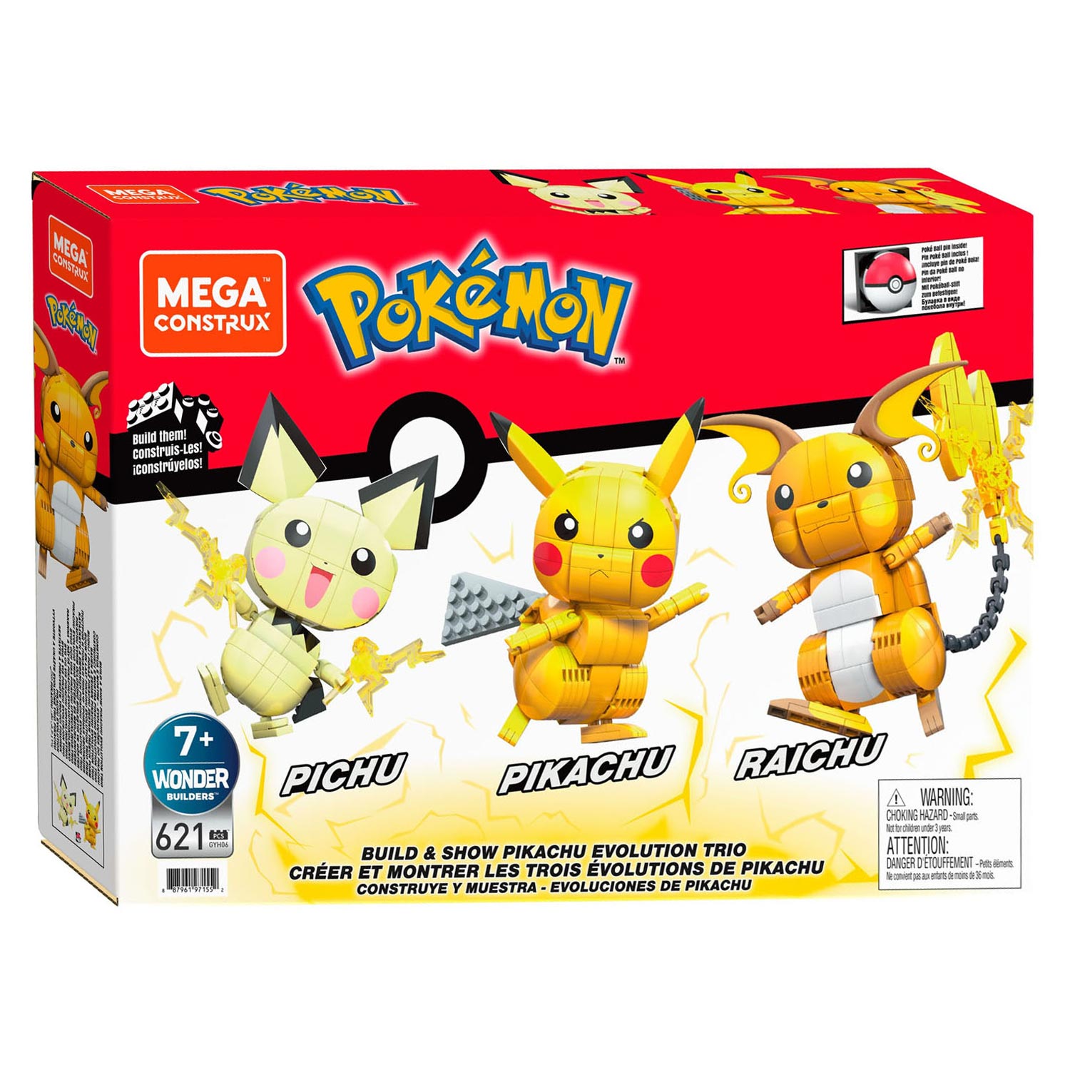 Mega Construx Pokemon Bouwset - Bouw en toon Pikachu Evolution Trio