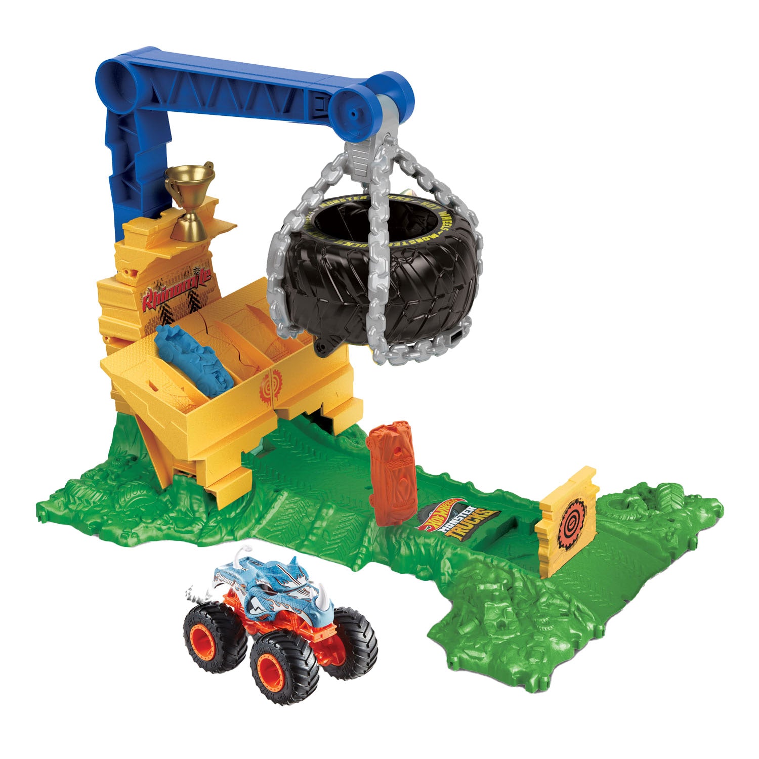 Hot wheels monstertrucks arene smahers rhinomite race uitdaging speelset