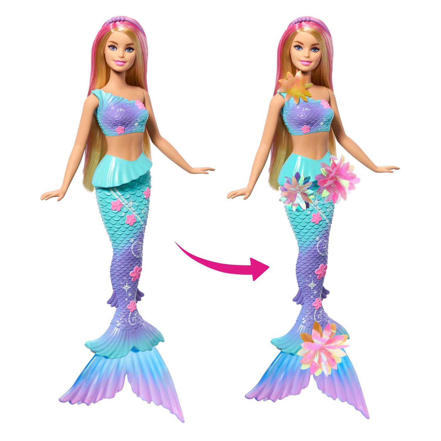 Barbie zeemeermin met magische bloemen blauw