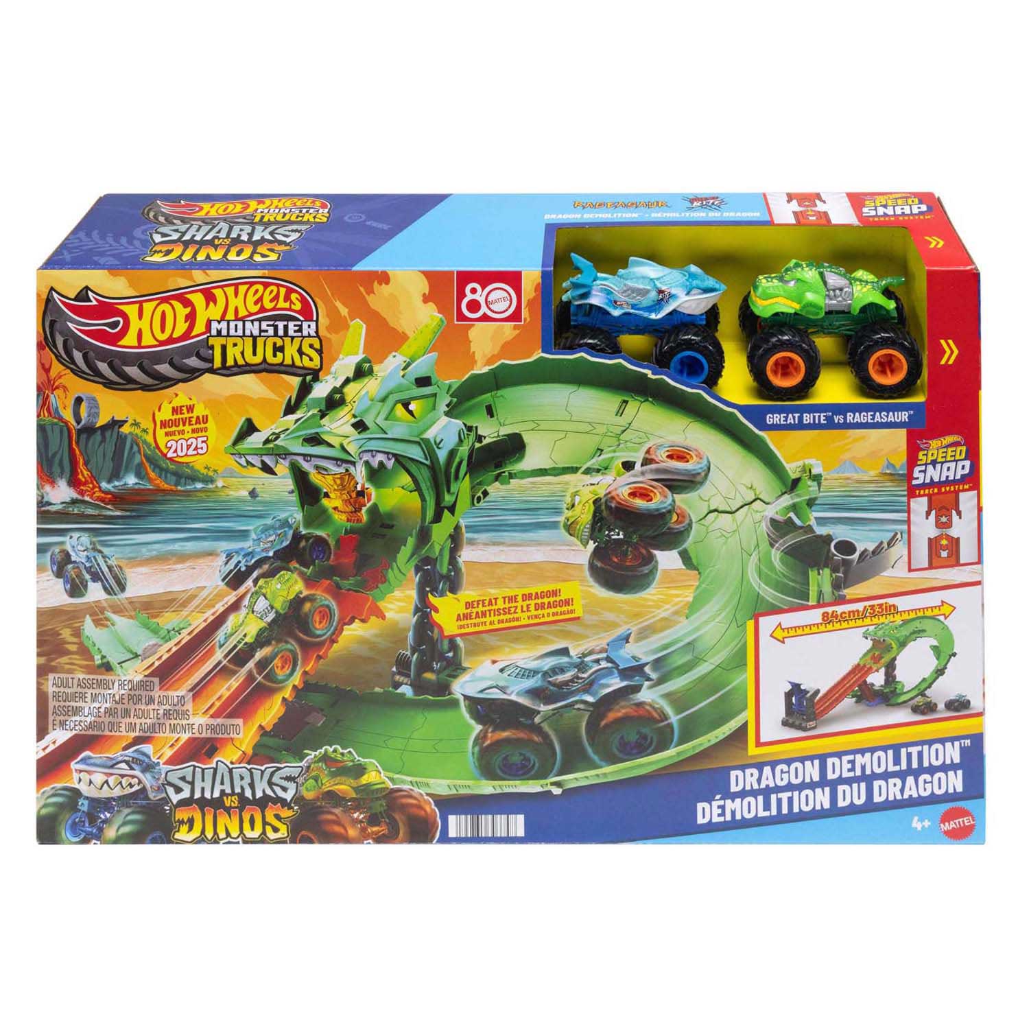 Hot wheels monster trucks haaien tegen dinos lanceerset