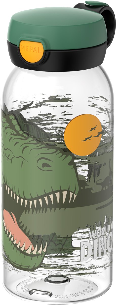 Mepal drinkfles met flipdop campus - 600 ml - waterfles kinderen - lekdicht - hygiënische deksel - dino