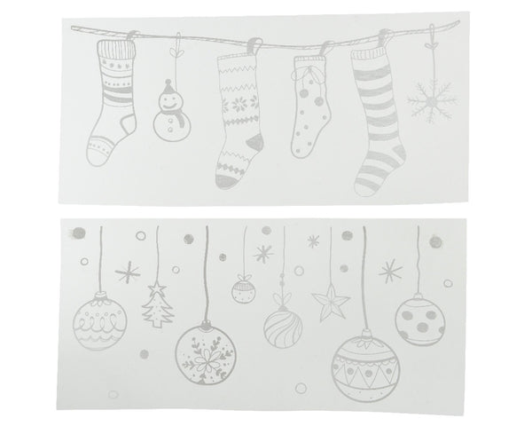 Decoris raamdecoratie kerstsokken kerstballen pvc wit 23x49cm