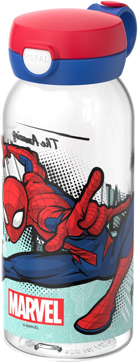 Mepal drinkfles met flipdop campus - 600 ml - waterfles kinderen - lekdicht - hygiënische deksel - spiderman