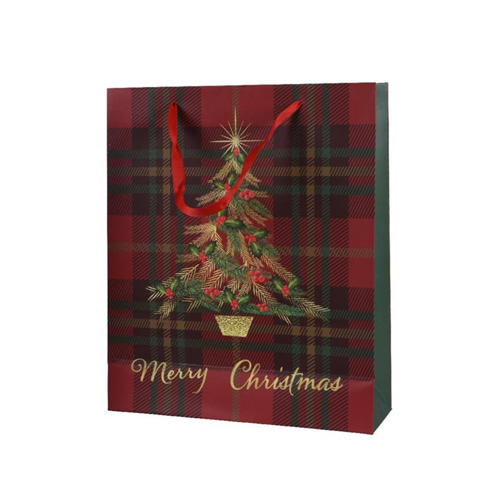 Decoris geschenktas kerstboom rood van 100% fsc papier 8x18x24cm