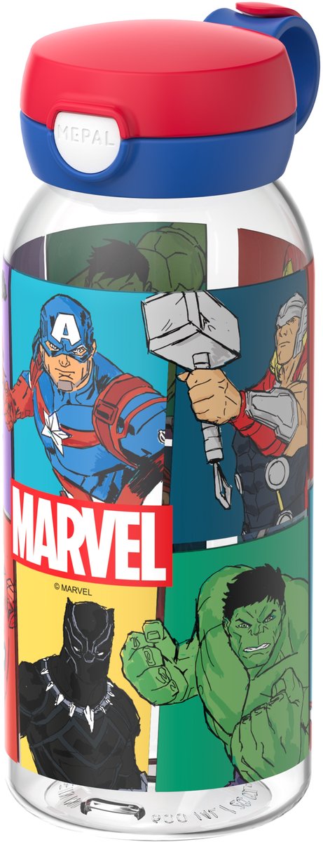 Mepal drinkfles met flipdop campus - 600 ml - waterfles kinderen - lekdicht - hygiënische deksel - avengers