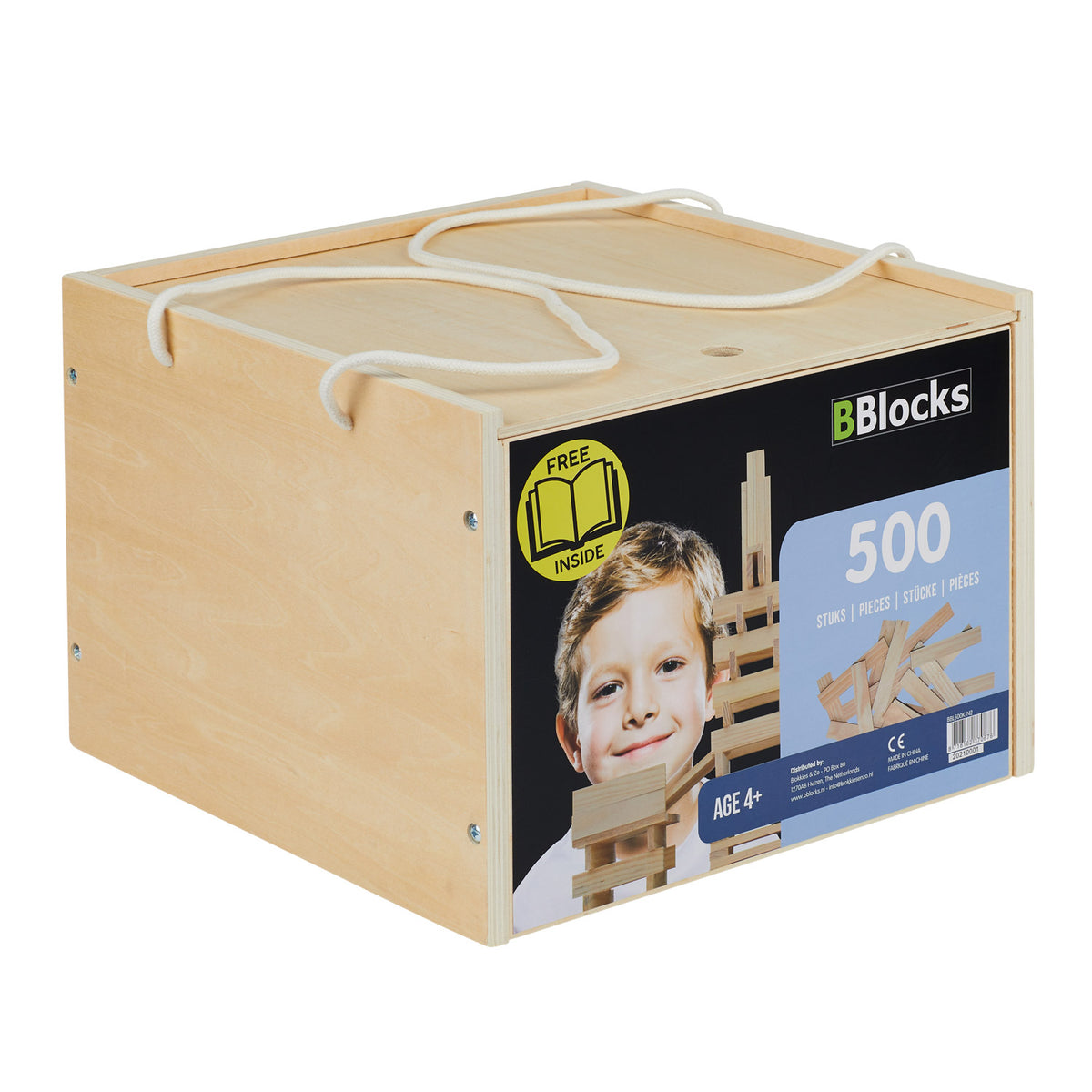 Bblocks houten plankjes in luxe houten kist 500 stuks