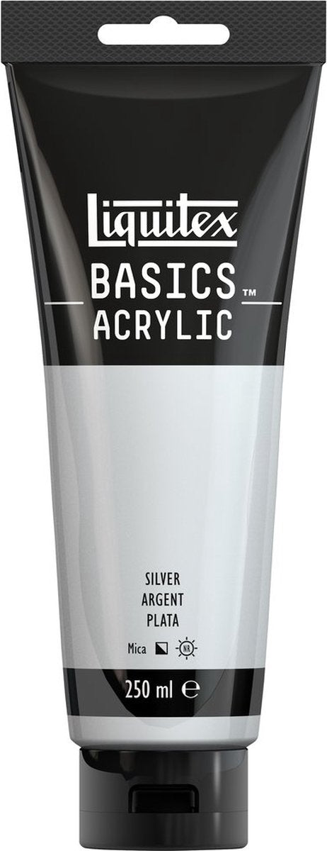 Liquitex 88700242 basics acrylverf silver – 250 ml | kunstenaars acrylverf | middelmatige viscositeit | metallic effect voor schilderen canvas