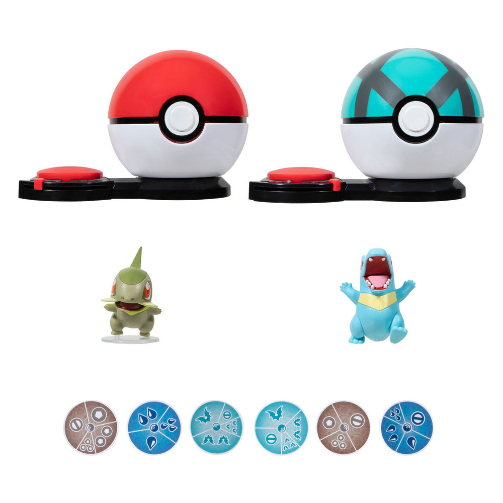 Boti Pokémon Surprise Attack Game Speelset - Axew Poke Ball vs Totodile Net Ball