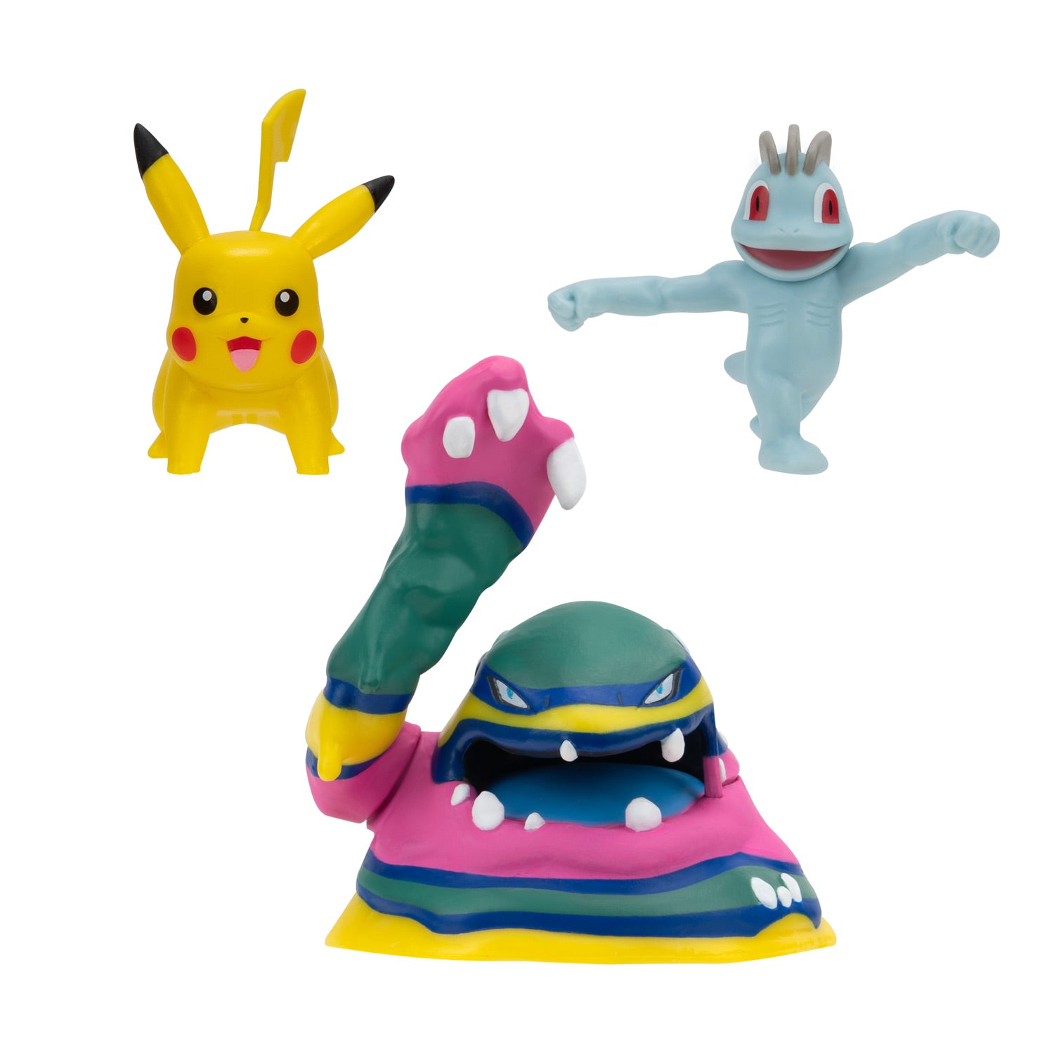 Boti pokémon batte figuurset - machop, pikachu, alolan muk, 3st.