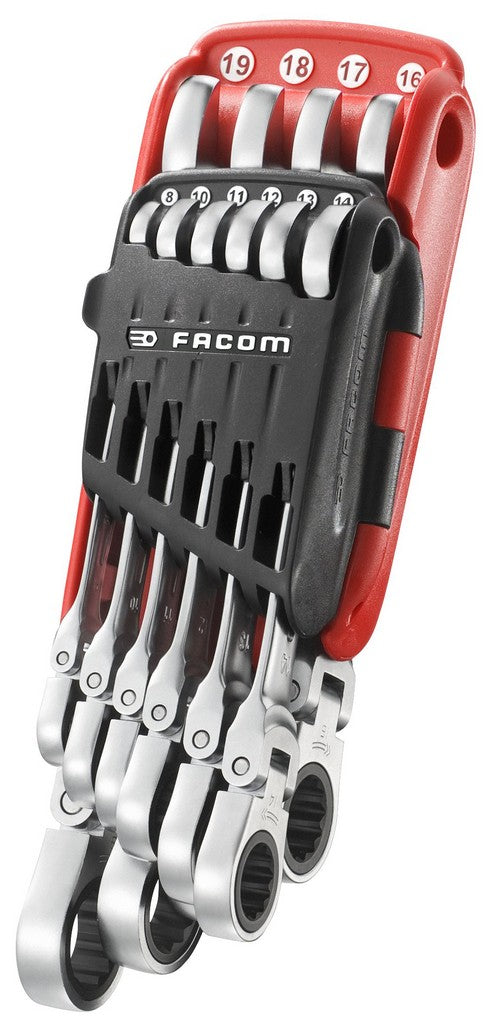 Facom set van 10 scharnierende steekringratelsleutels in houder - 467bf.jp10pb