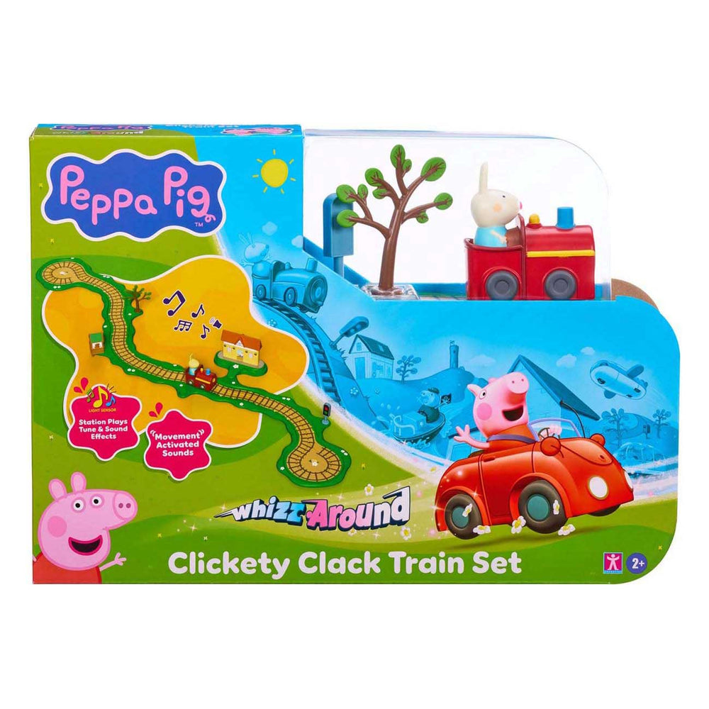 Gear2play peppa pig whizz around - klik-klak trein speelset - modulaire rijbaan voor whizz around voertuigen - interactief met muziek en geluid