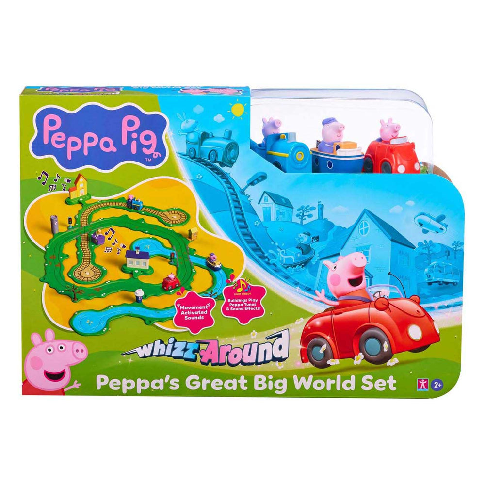 Gear2play peppa pig whizz around - peppa’s grote wijde wereld speelset - modulaire rijbaan voor whizz around voertuigen - interactief met muziek en geluid