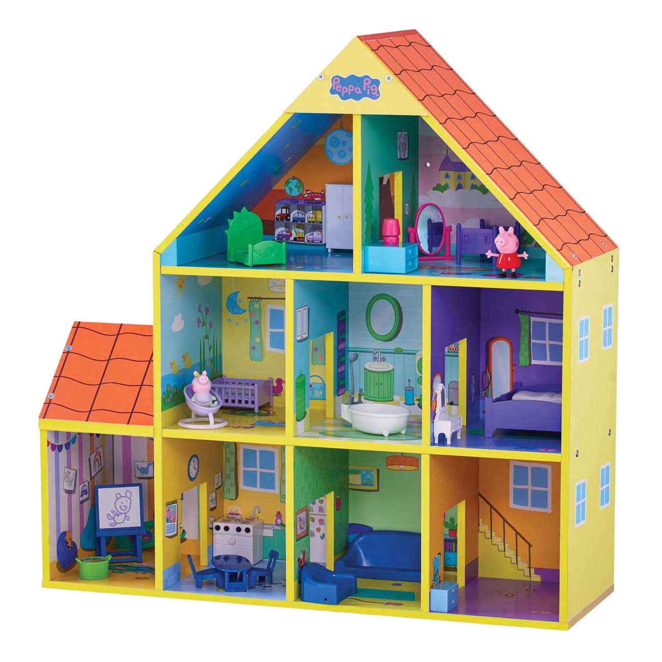 Gear2play peppa pig houten poppenhuis met 9 kamers