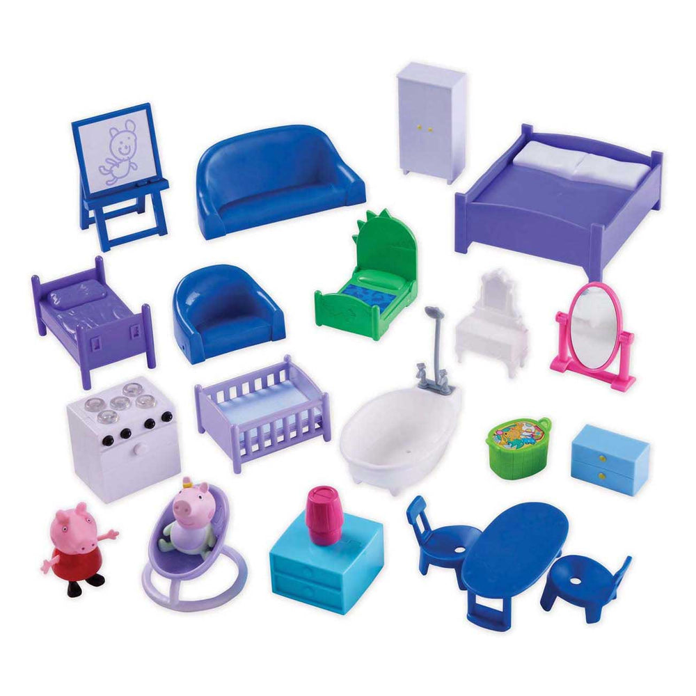 Gear2play peppa pig - groot houten speelhuis speelset - 65 cm - 9 kamers en 18 accessoires