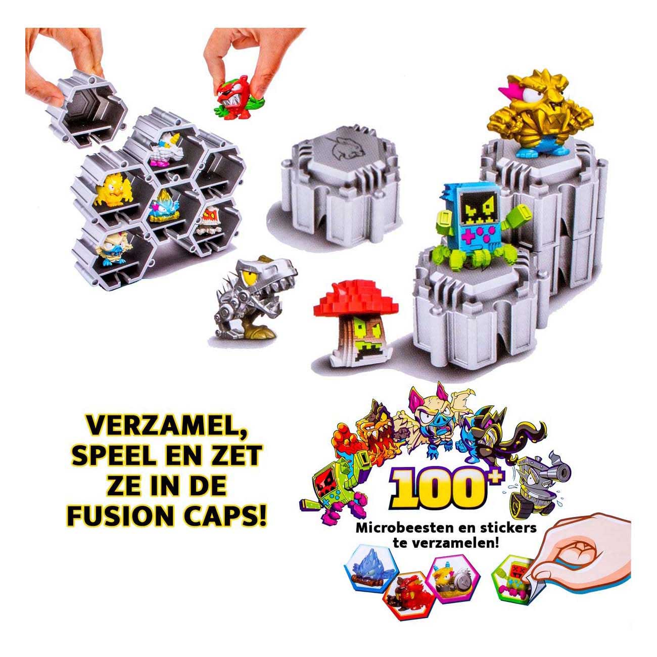 Moose toys mrbeast lab swarms - hyper fusion serie chaos xl pack - 22 swarms microbeesten, 5 fusion caps 22 stickers