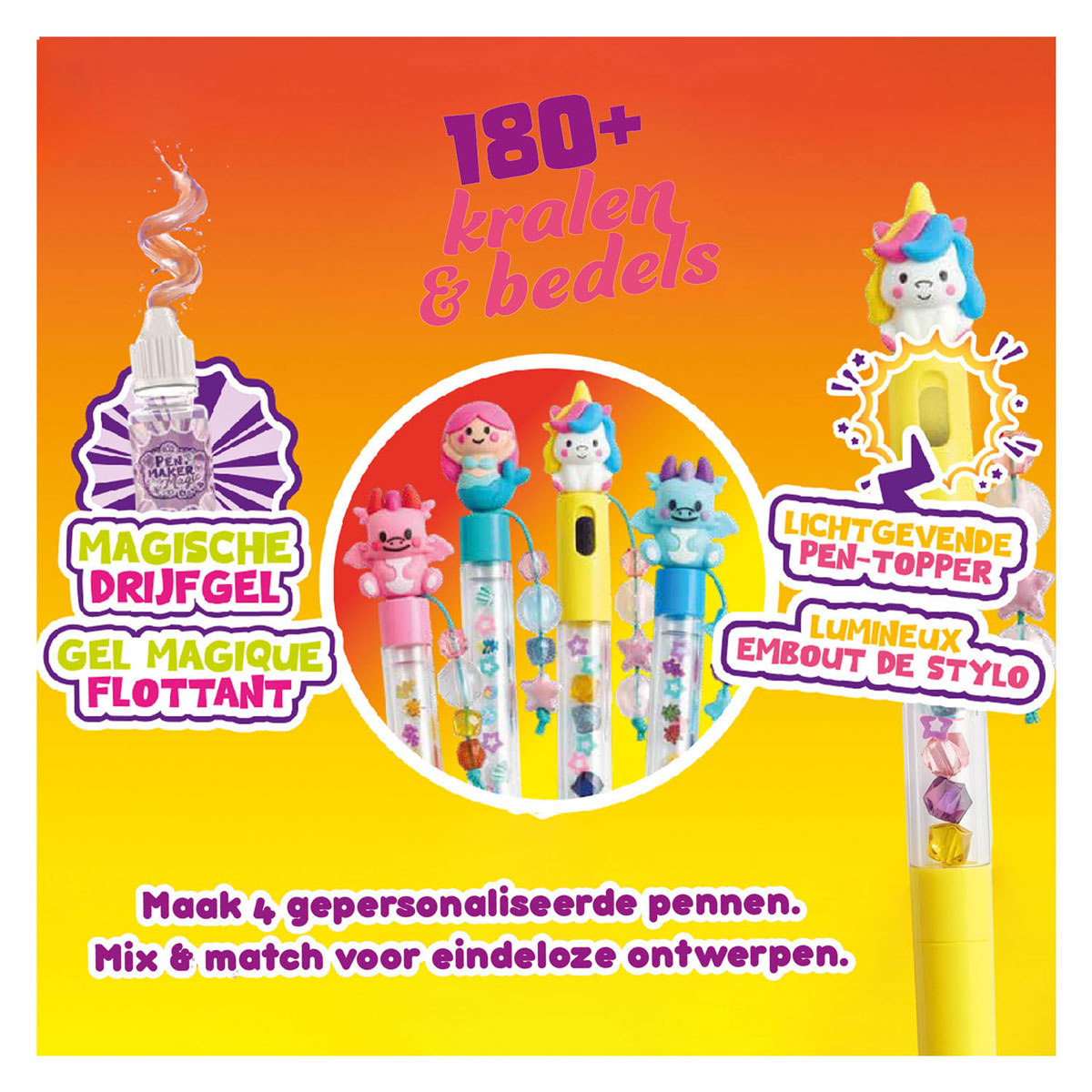 Gear2play pen maker magic - classic: magical - maak 4 unieke pennen met kralen, bedels en magische figuren