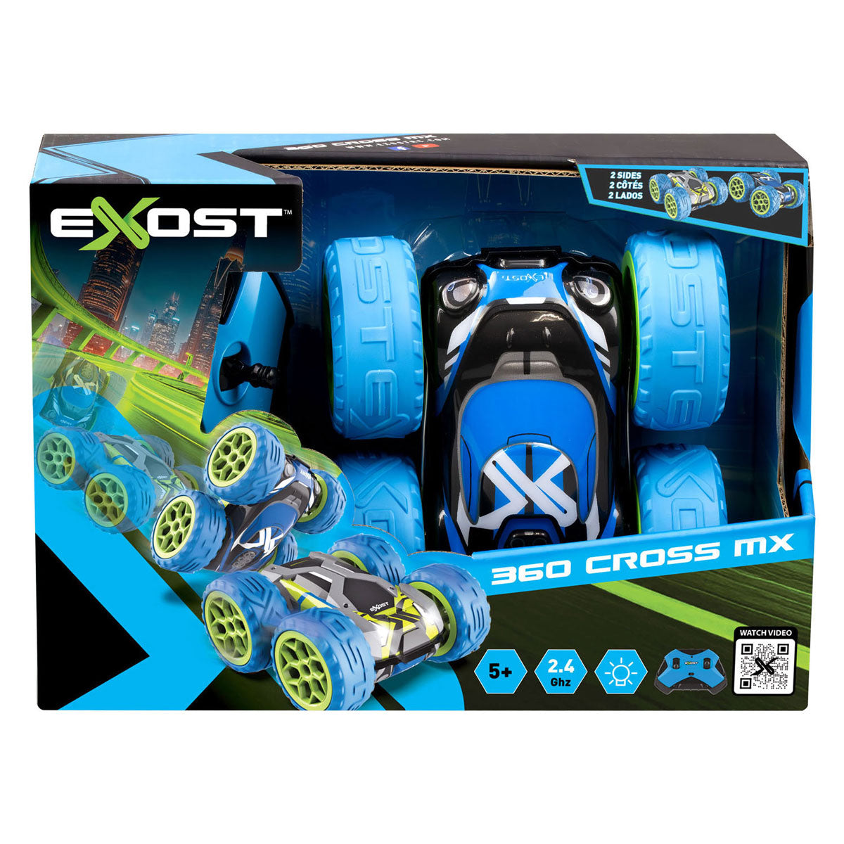 Exost rc 360 cross mx bestuurbare stuntauto blauw groen - 12 km u