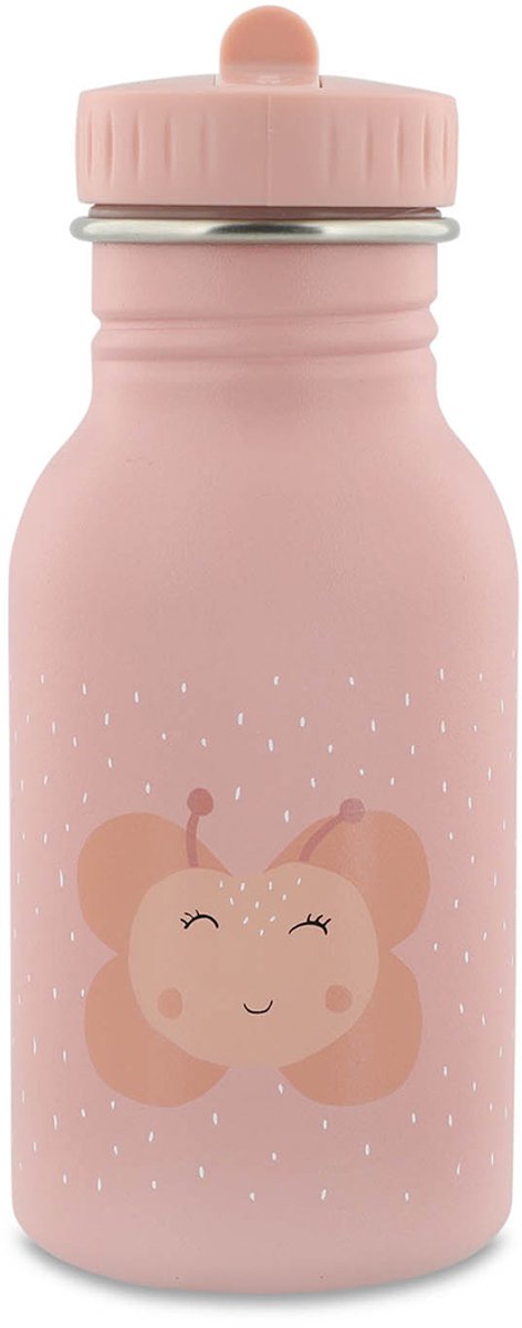 Trixie drinkfles – mrs. butterfly- rvs waterfles voor kinderen – 350ml - lekvrije fles – roze – vlinder
