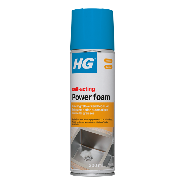 Hg - power foam keuken - vetoplossende spray - 300 ml - 1 stuk - maakt o.a. de gootsteen snel en goed schoon, effectief tegen hardnekkig vuil en vet