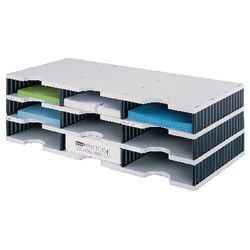 Sorteerstation styrodoc 723x331x223mm grijs zwart 3 niveaus 9 compartimenten