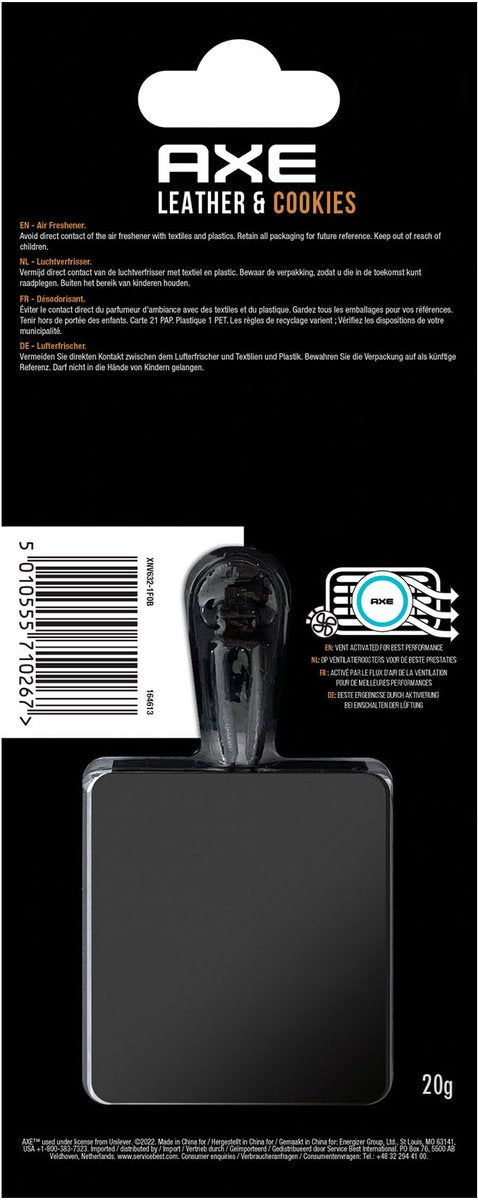 Axe luchtverfrisser mini vent leather + cookies 3 cm zwart