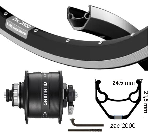 Shimano voorwiel 28 inch 622 naafdynamo v-brake disk centerlock qr uitval