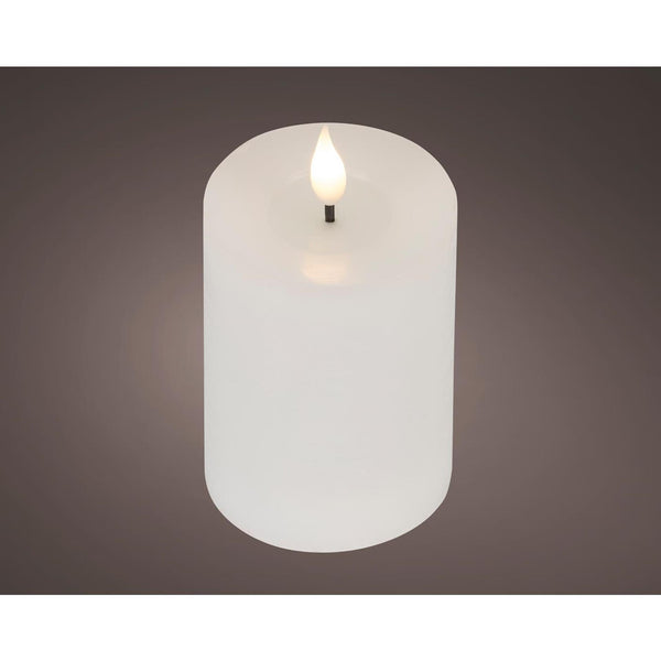 Lumineo realistische led kaars met wax pit en vlam effect ø7.5x13,5cm wit met 6uur timer werkt op batterij