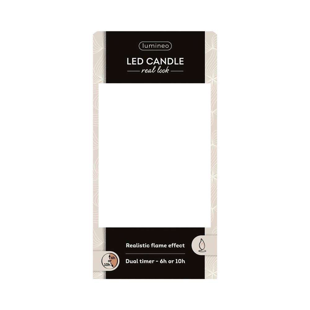 Lumineo realistische led kaars met wax pit en vlam effect ø7.5x13,5cm wit met 6uur timer werkt op batterij