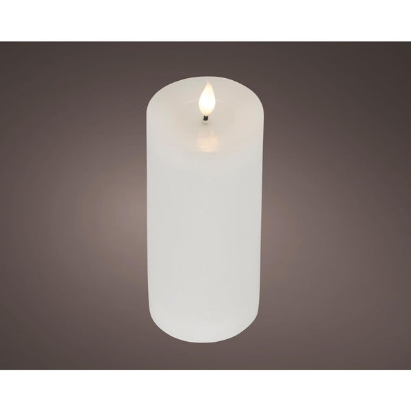 Lumineo realistische led kaars met wax pit en vlam effect ø7.5x20cm wit met 6uur timer werkt op batterij