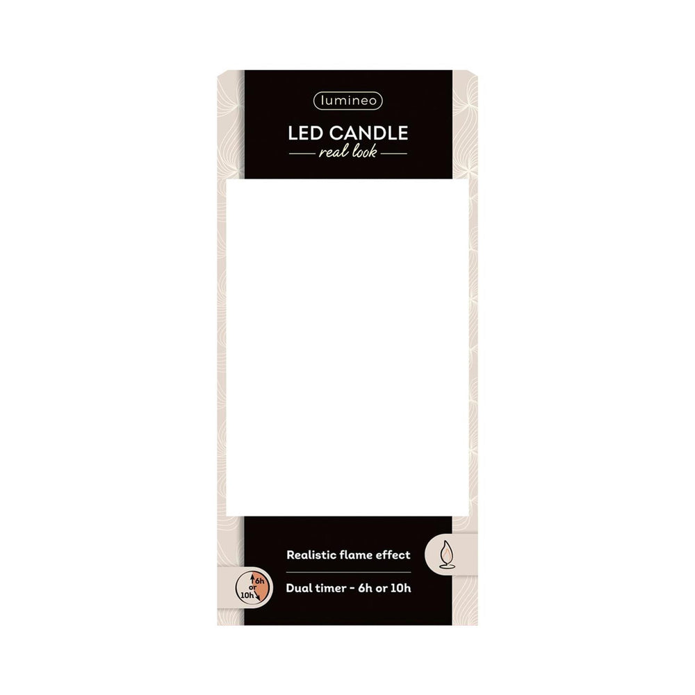 Lumineo realistische led kaars met wax pit en vlam effect ø7.5x20cm wit met 6uur timer werkt op batterij