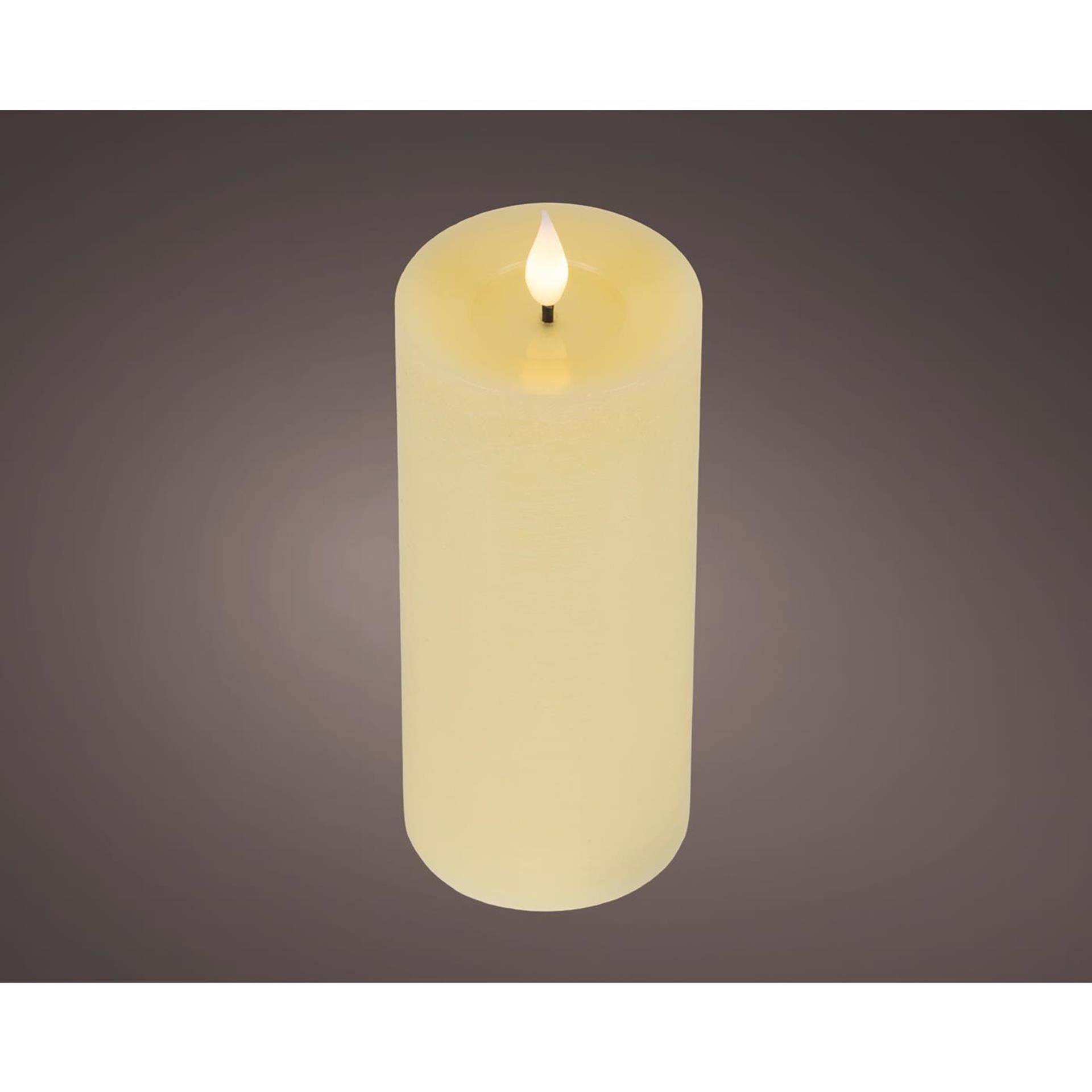 Lumineo realistische led kaars met wax pit en vlam effect ã˜7.5x20cm crã©me met 6uur timer werkt op batterij