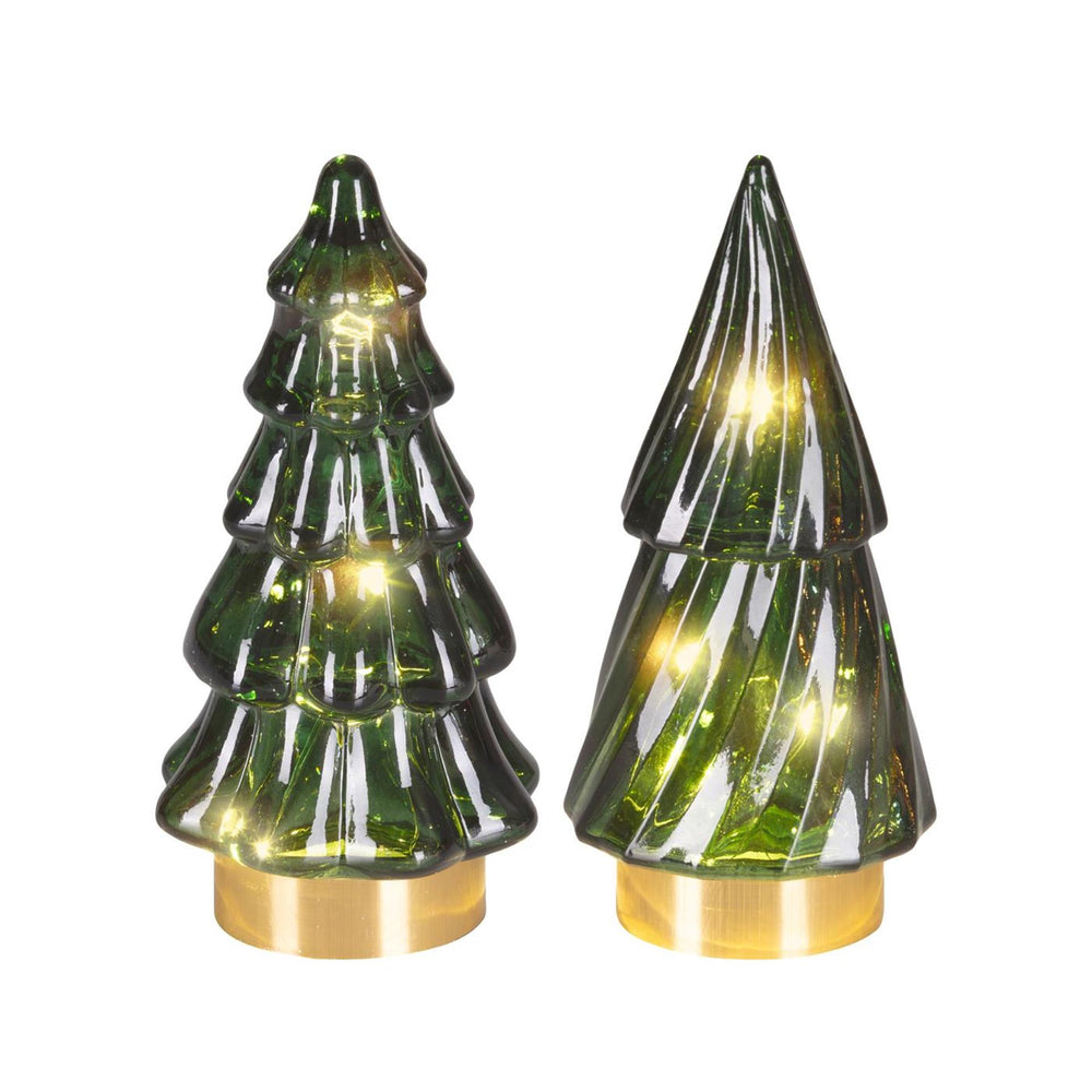 Lumineo micro led kerstboom glas ø6x12.8cm groen warm wit 2 assorti