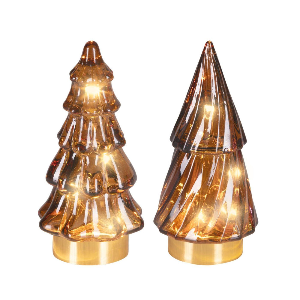 Lumineo micro led kerstboom glas ø6x12.8cm bruin warm wit 2 assorti