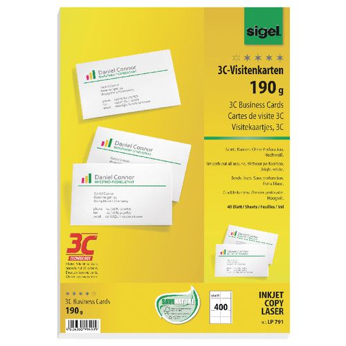 Sigel visitekaartjes lp791 85x55mm 190g m2 ultrawit