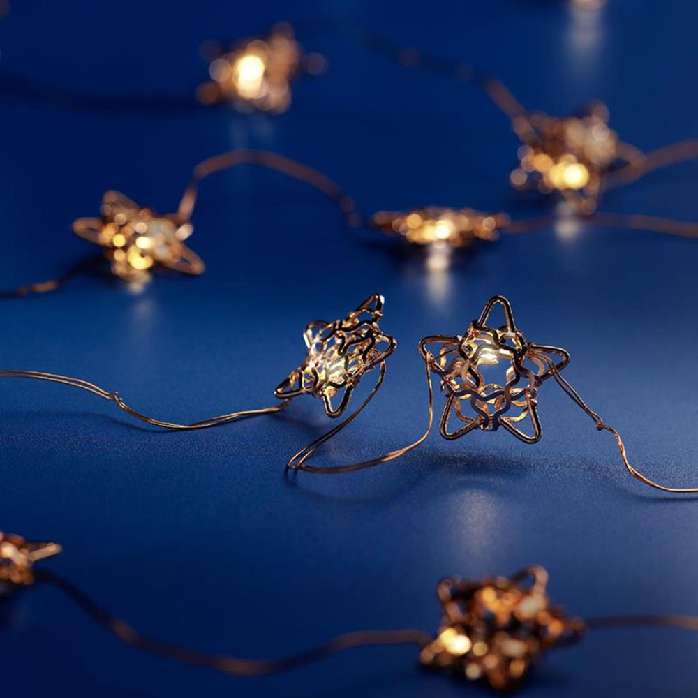 Lumineo micro led decoratie verlichting 20 lampjes met sterren metaal met timer werkt op batterij